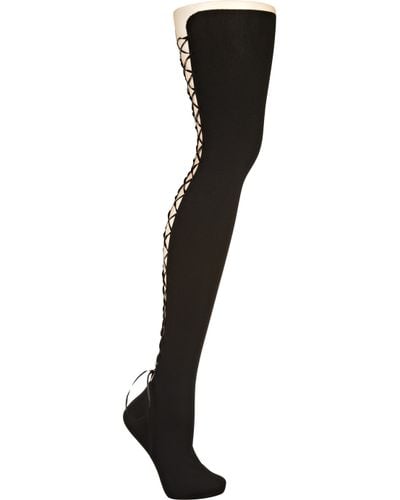 Wolford Brilliant Lace-up Tights in Nude (Black) | Lyst
