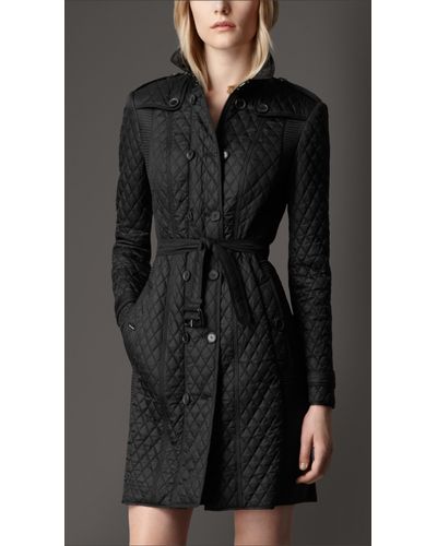 Burberry Long Quilted Trench Coat in Black - Lyst