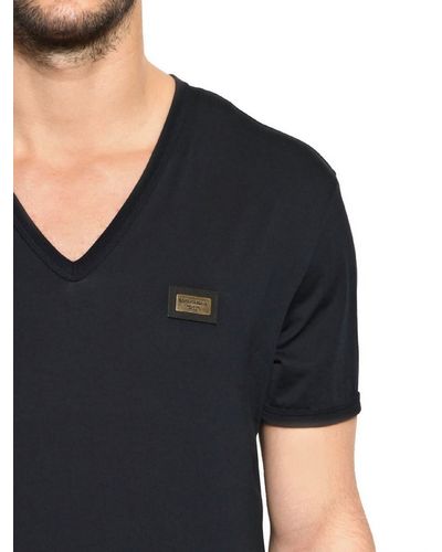 Dolce & Gabbana Metal Logo V Neck T-shirt Navy Blue B0665