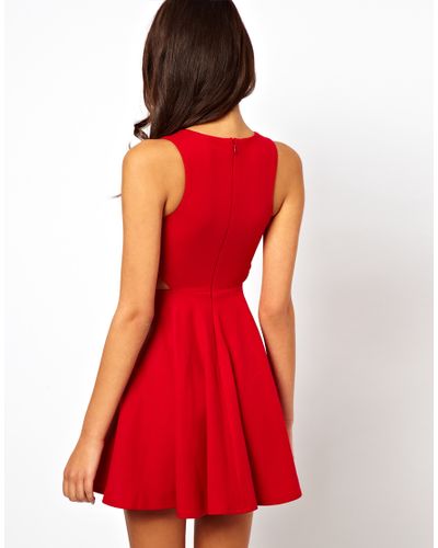ASOS Ponte Skater Derss with Large Keyhole Front Cut Out Side in Red - Lyst