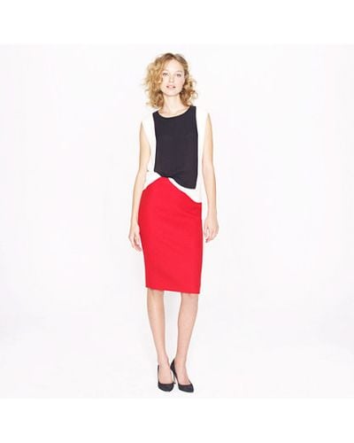 J.Crew Petite No 2 Pencil Skirt in Doubleserge Wool - Red