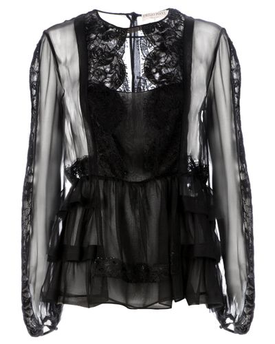Emilio Pucci Lace Tiered Sheer Blouse in Black - Lyst