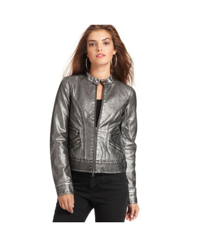 metallic faux leather jacket