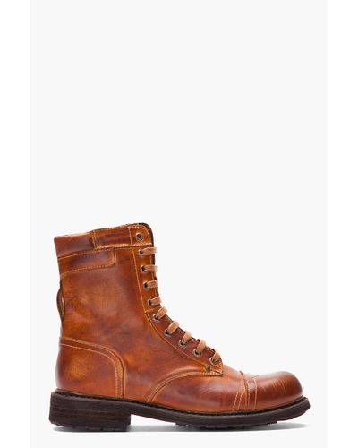 DIESEL Tan Scuffed Leather Cassidy Combat Boots in Brown for Men | Lyst