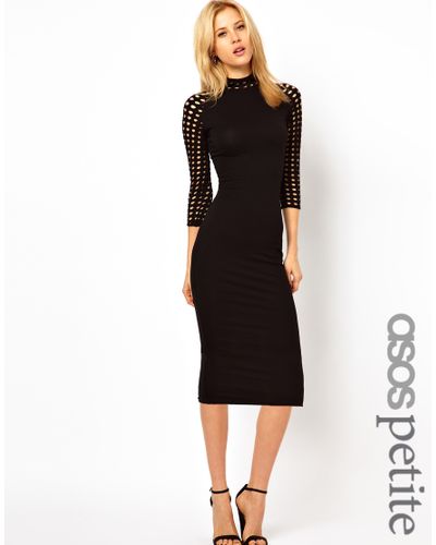 Lyst - Asos Exclusive Bodycon Midi Dress with Ladder Sleeve and Neck in ...