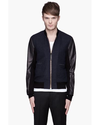 Paul Smith Navy and Black Leather trimmed Varsity Jacket in Blue for ...