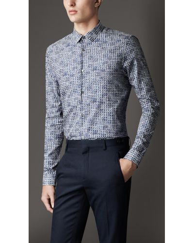 Burberry Slim Fit Geometric Print Shirt in Blue for Men - Lyst