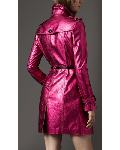 Burberry Midlength Metallic Leather Trench Coat in Fuschia (Pink) - Lyst