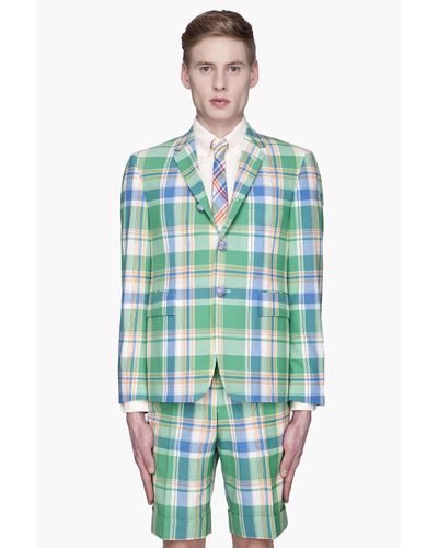Thom Browne Green Madras Checkered Prep School Blazer for Men - Lyst