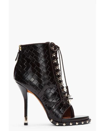 Givenchy Black Embossed Leather Open Toe Studded Ankle Boots | Lyst