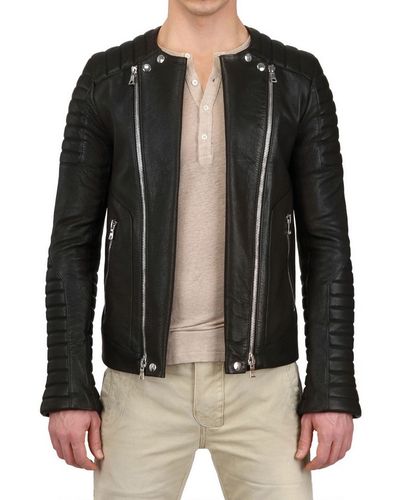 Balmain Nappa Leather Biker Jacket in Black for Men - Lyst