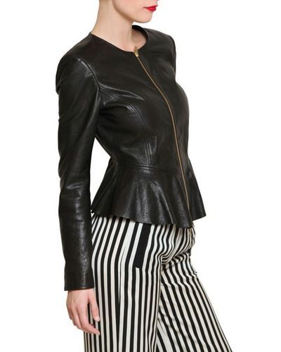 black leather peplum jacket