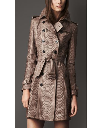 Burberry Long Python Leather Trench Coat in Brown | Lyst