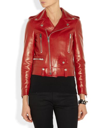 Saint Laurent Leather Biker Jacket in Red - Lyst