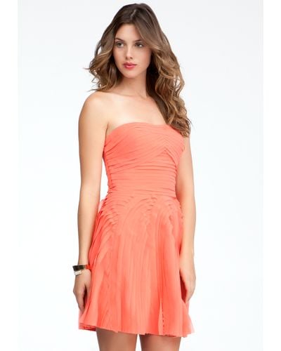 Bebe Bias Tape Detail Bustier Dress In Hot Coral Orange Lyst