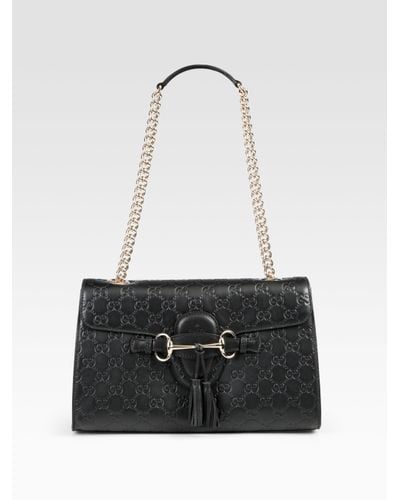 Gucci Emily Chain Ssima Leather Shoulder Bag in Black | Lyst