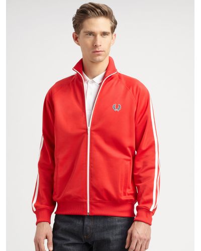Fred Perry Twin Tape Track Jacket in Red for Men - Lyst