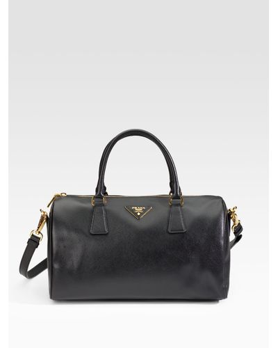 Prada Saffiano Lux Boston Bag in Black - Lyst