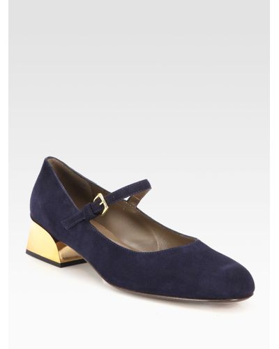 Marni Suede Mary Jane Pumps in Navy (Blue) - Lyst