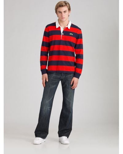 Lacoste Rugby Shirt In Red Navy Blue, Red Blue Rugby Shirt