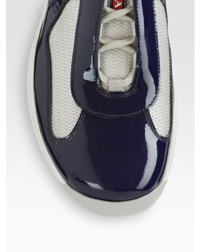 Prada Americas Cup Patent Leather Sneakers in Blue for Men - Lyst
