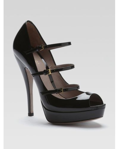 Gucci Lisbeth Patent Leather Mary Jane Pumps in Black | Lyst