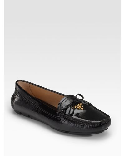 Prada Patent Leather Moccasins in Red (Black) | Lyst