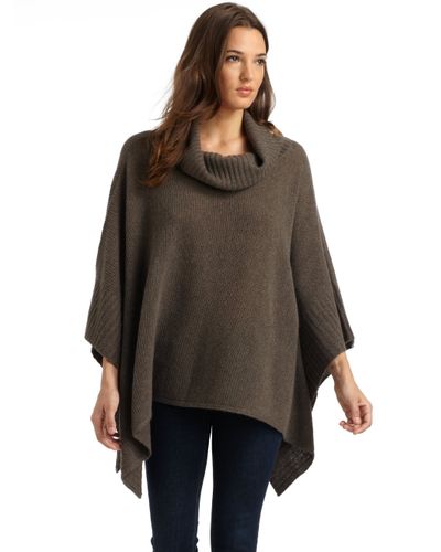Eileen Fisher Wool Cashmere Knit Poncho Sweater in Green (Brown) - Lyst