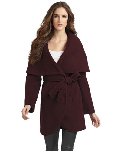 Elie Tahari Marla Wool Wrap Coat in Merlot (Brown) - Lyst