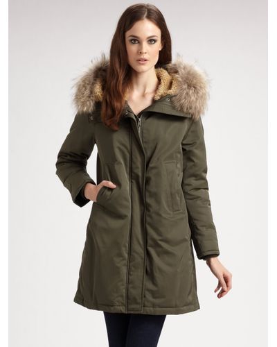 Theory Fur-trimmed Hooded Parka in Green | Lyst