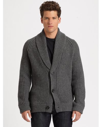 Vince Chunky Wool Cardigan in Cinder (Gray) for Men | Lyst