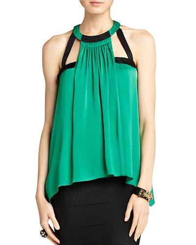 BCBGMAXAZRIA Irene Colorblocked Halter Top in Green - Lyst