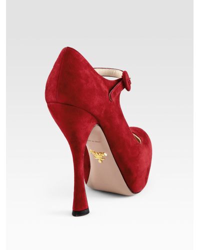 red suede platform pumps