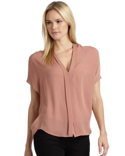 Vince Silk Chiffon Pleat Front Blouse in Blush (Pink) | Lyst