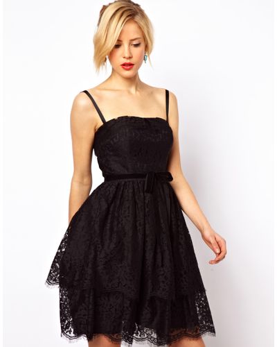 ASOS Premium Prom Dress With Lace Tiers in Black - Lyst