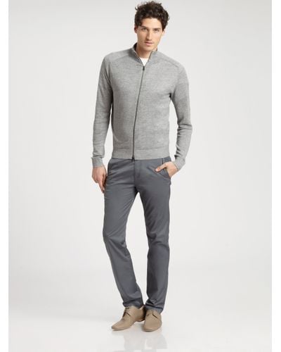 Theory Linen Zipup Sweater in Gray for Men - Lyst