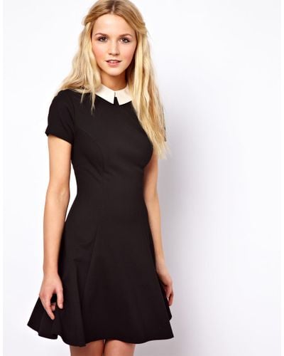 ASOS Skater Dress with Contrast Collar in Black - Lyst