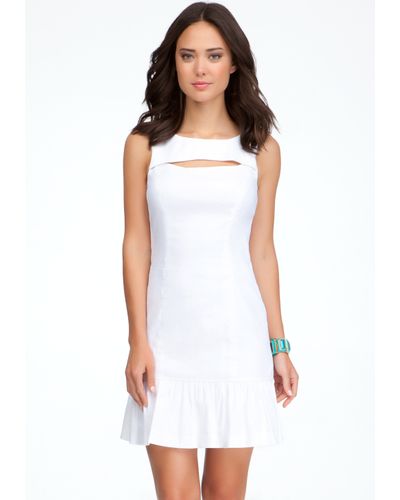 Bebe Front Cutout Linen Dress in White - Lyst