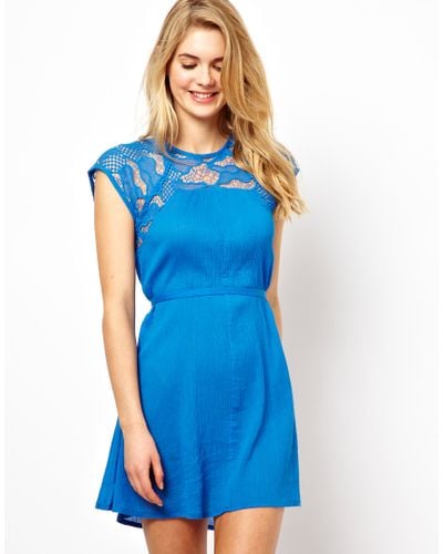 French Connection Lori Lace Up Short Beach Dress with Belt in Blue - Lyst