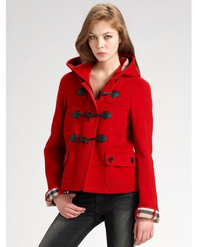 womens red toggle coat