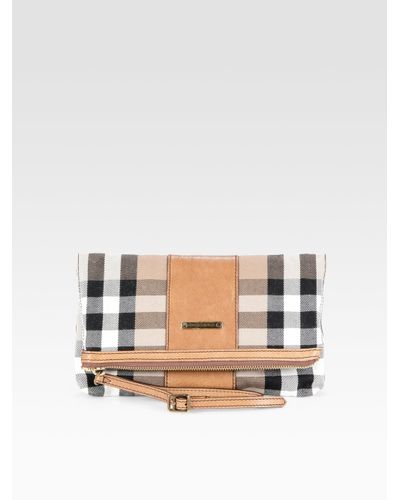 Burberry Check Canvas Foldover Clutch in Brown | Lyst