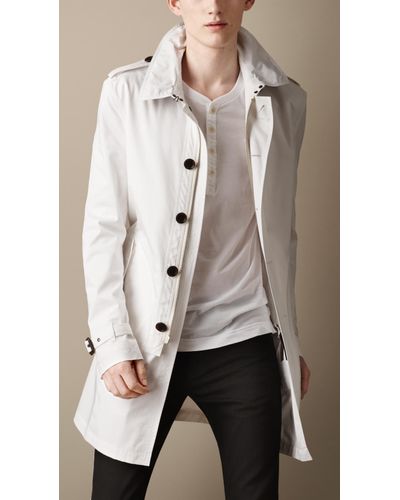 Burberry Midlength Cotton Twill Trench Coat in White for Men | Lyst UK