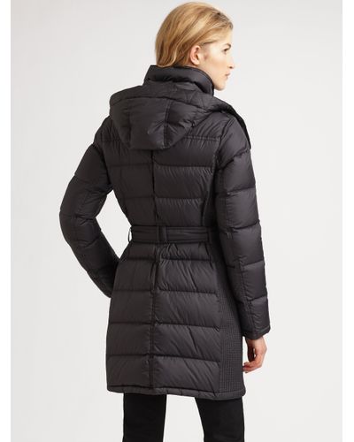 Burberry Brit Quilted Buckle Belt Puffer Coat in Black (Gray) - Lyst
