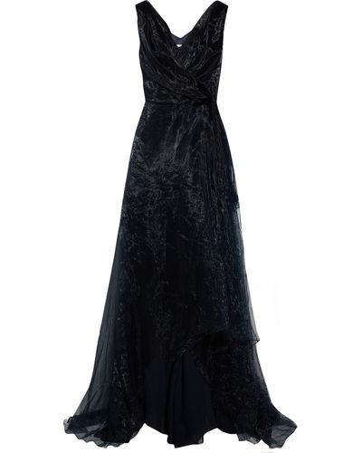 Oscar de la Renta Chiffon Gown in Navy (Blue) - Lyst