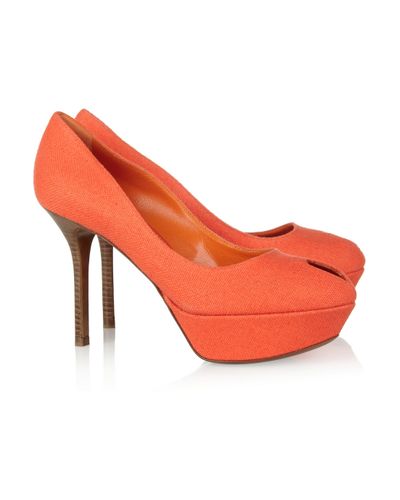 orange canvas pumps
