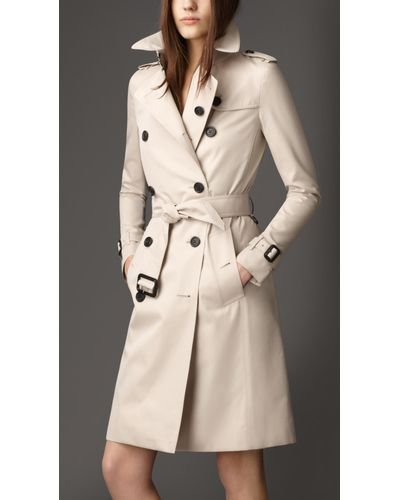 Burberry Long Cotton Gabardine Trench Coat in Natural | Lyst