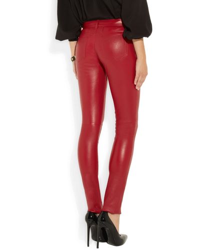 tight red leather pants