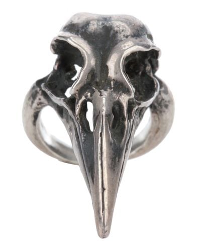 Unique sterling silver bird skull statement ring with a 24ct yellow gold beak