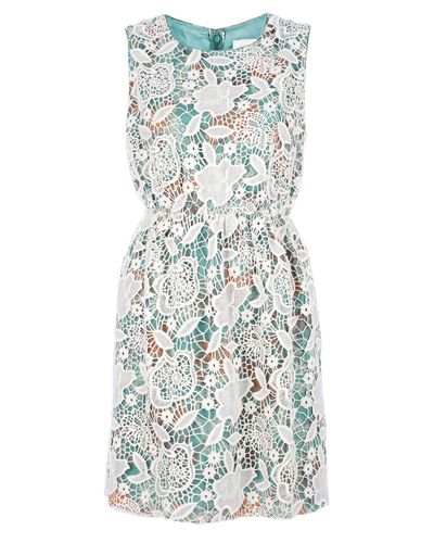 Anna Sui Lace Overlay Chiffon Dress in Green (White) - Lyst
