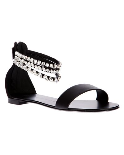 Giuseppe Zanotti Flat Embellished Sandal in Black - Lyst